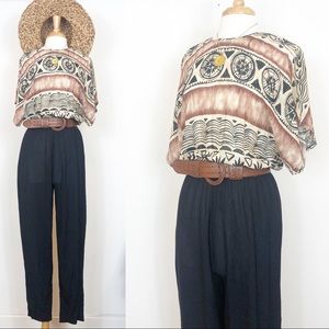 Vintage 90s Boho Jumpsuit Brown Black Sz large